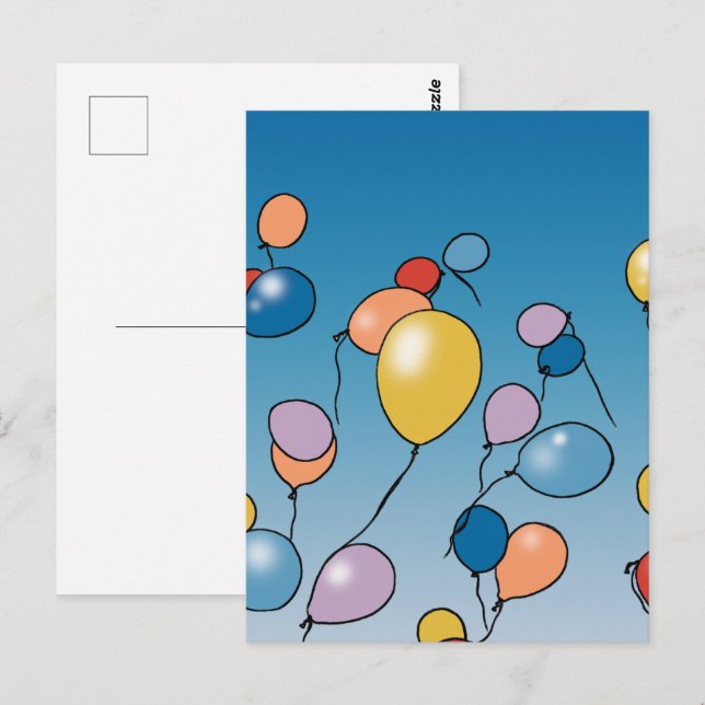 Postal Celebración de globos de cumpleaños feliz (Anverso / Reverso)