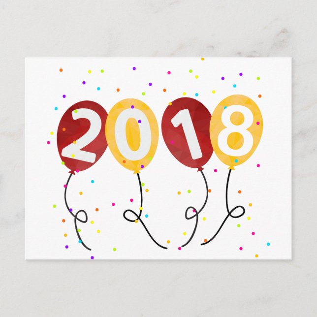 Postal Celebración de globos de Fiesta de Año Nuevo 2018 (Anverso)