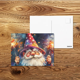 Postal Celebración de Gnomo Patriótico con Bengalas