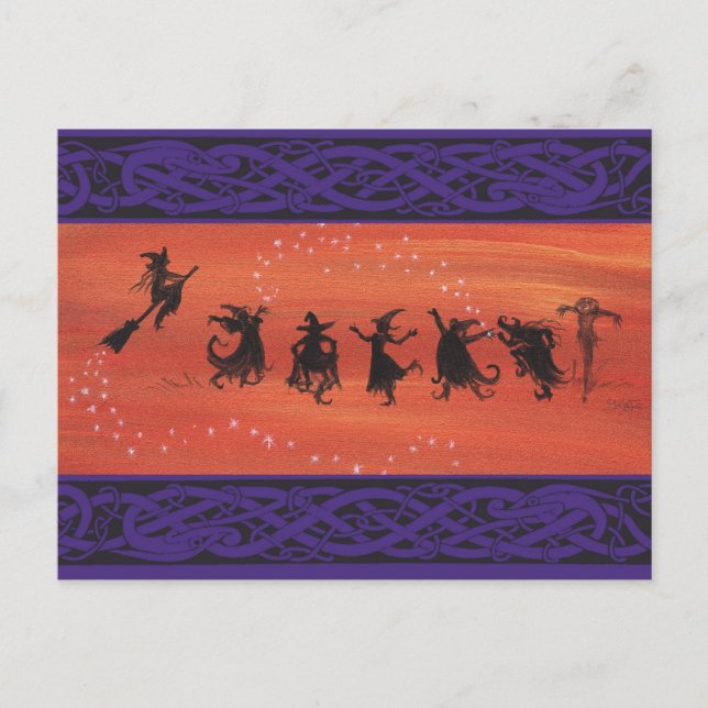 Postal Celebración de Halloween con brujería. (Anverso)