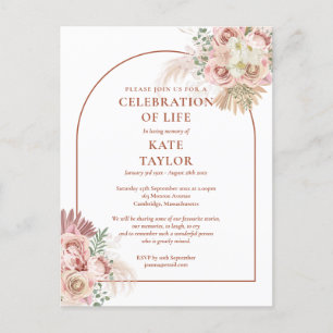 Postal Celebración de la vida Arco de hierba de Pampas Fu