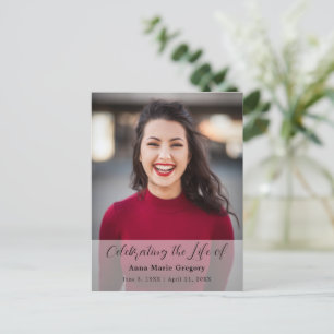 Postal Celebración de la Vida Foto Sencillo Memorial Fune
