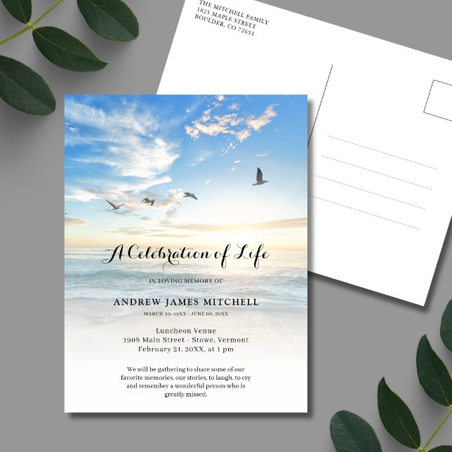 Postal Celebración de la Vida Memorial en la Playa (Beach Celebration of Life Invitation)