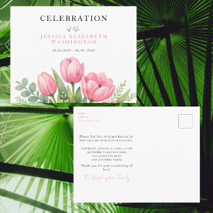 Postal Celebración de la vida tulipanes rosados acuarela
