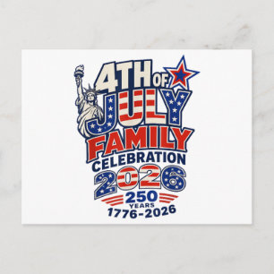 Postal Celebración Familiar del 4 de Julio 2026 250 Años 