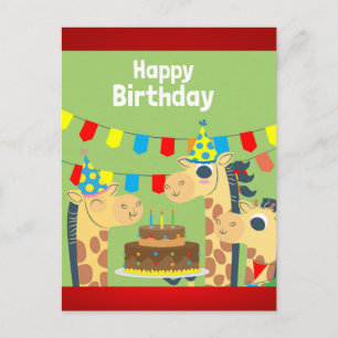 Postal Celebración Feliz de Animales Jirafa