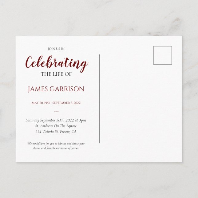 Postal Celebración roja de la vida con memoria fotográfic (Reverso)