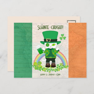 Postal Celebrar el Día de San Patricio con un gato afortu