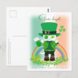 Postal Celebrar el Día de San Patricio con un gato afortu