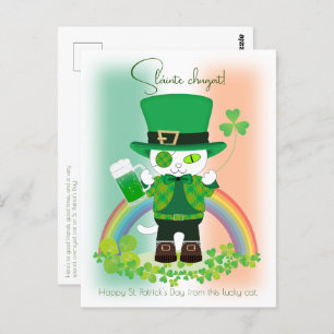 Postal Celebrar el Día de San Patricio con un gato afortu