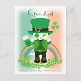 Postal Celebrar el Día de San Patricio con un gato afortu
