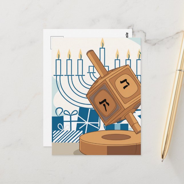 Postal Celebrar el espíritu de Hanukkah Dreidel (Anverso/Reverso In Situ)