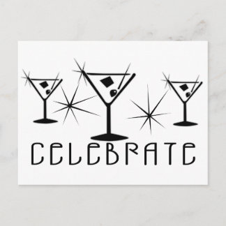 Postal Celebrar - Martinis retro - Blanco y negro