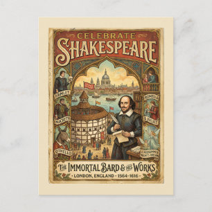 Postal Celebrar Shakespeare Inspirado en Vintage Colorido