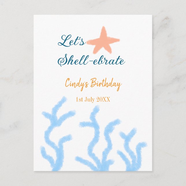 Postal Celebremos bajo el mar cumpleaños azul  (Anverso)
