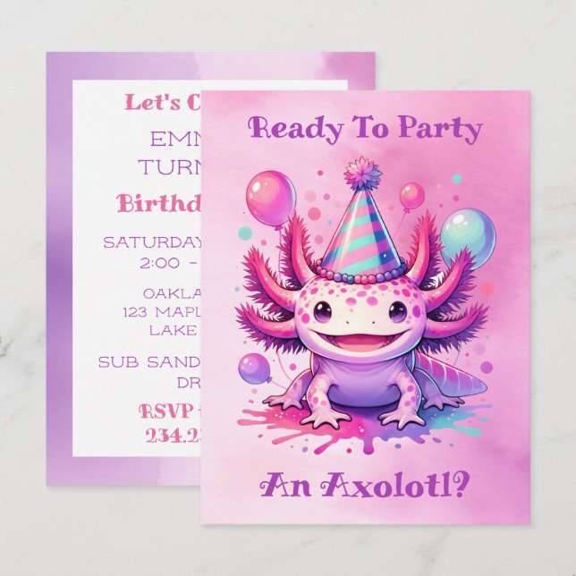 Postal Celebremos la fiesta de cumpleaños de Axolotl Chic (Anverso / Reverso)