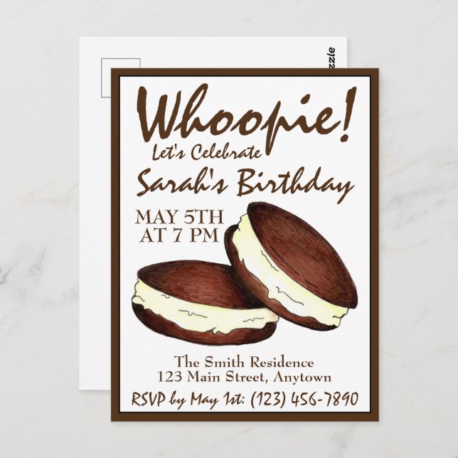 Postal ¡Celebremos! Partido de Cumpleaños de Whoopie Pies (Anverso / Reverso)