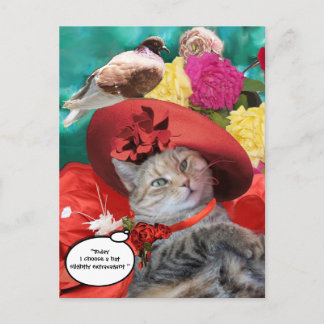 POSTAL CELEBRITY CAT PRINCESS TATUS CON GORRA ROJO Y DOVE
