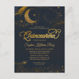 Postal Celestial Midnight Blue Gold Star Moon Quinceanera