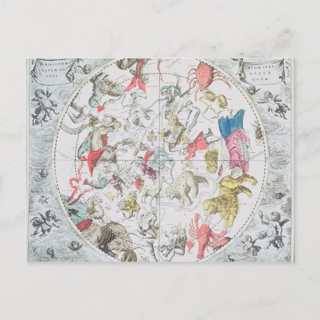 Postal Celestial que muestra los Rótulos del zodiaco (Anverso)