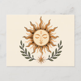 Postal Celestial Sun Face Botanical Mystical Art