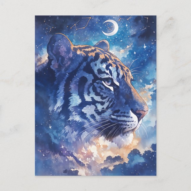Postal Celestial Tiger Portrait in Midnight Clouds (Anverso)