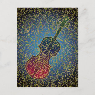 Postal Cello Filigrana Dorada - Música Colorida