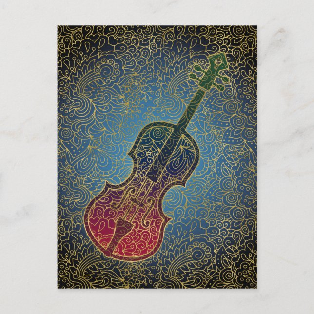 Postal Cello Gold Filigree - Música colorida (Anverso)