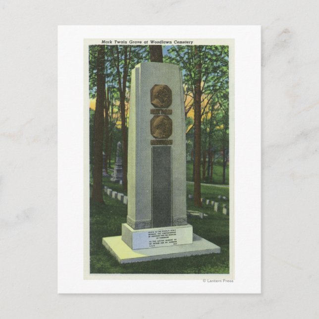 Postal Cementerio de Woodlawn, escena de Mark Twain Grave (Anverso)