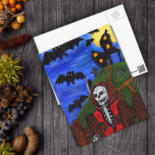 Postal Cementerio Grim Reaper Skeleton Bats