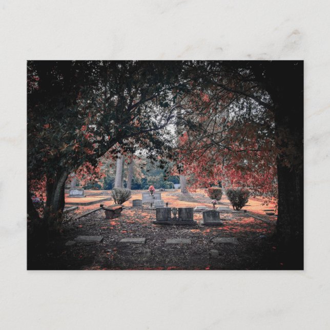 Postal Cementerio histórico con hojas rojas de otoño (Anverso)