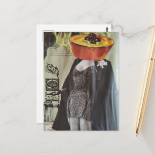 Postal Cena de 1972 Dama de Moda Cabeza Collage Surrealis