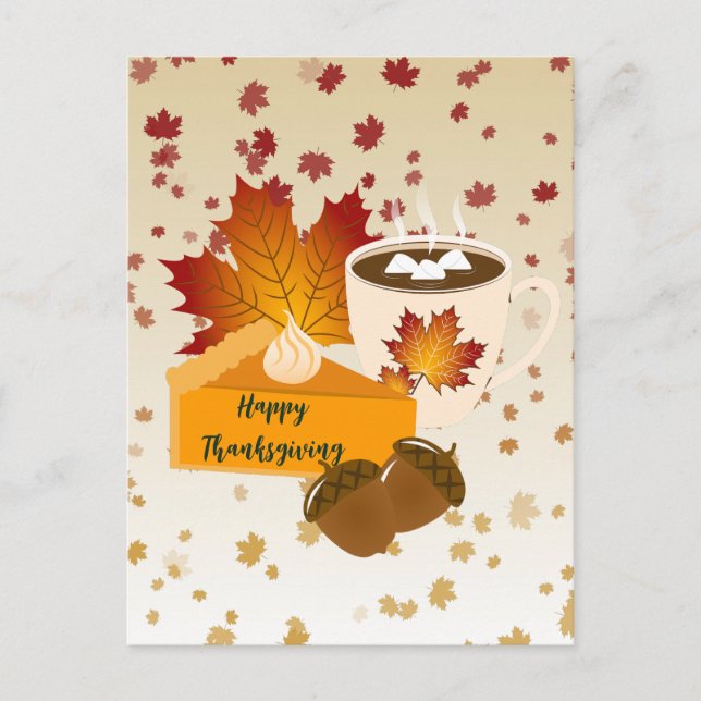 Postal Cena de Acción de Gracias Cocina Pastel de Calabaz (Anverso)