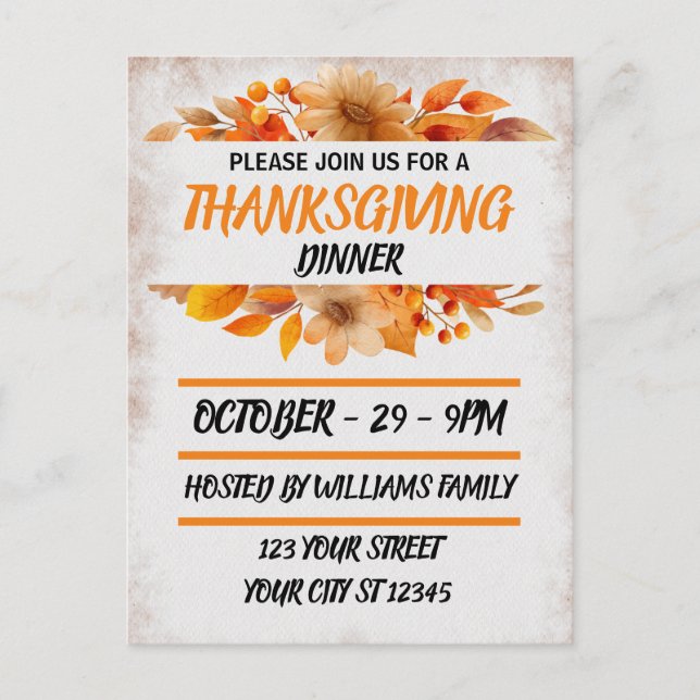 Postal Cena de Acción de Gracias en beige botánico (Anverso)