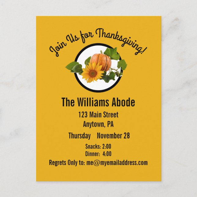 Postal Cena de Acción de Gracias en Personalizado Naranja (Anverso)