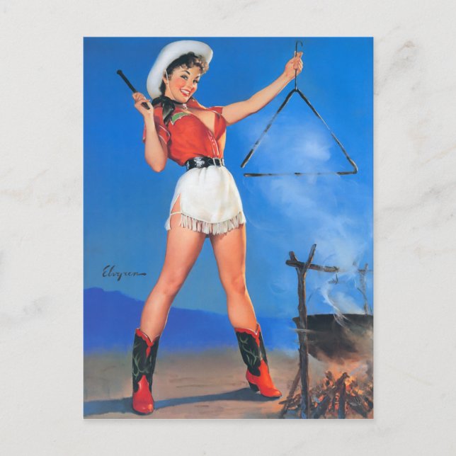 Postal Cena de Cowgirl Pin Up (Anverso)