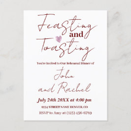 Postal Cena de ensayo con festín y brindis minimalista