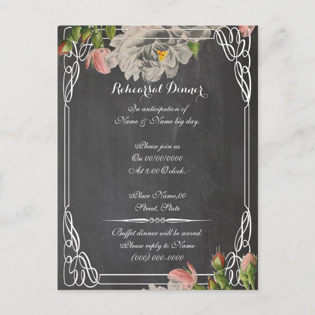 Postal cena de ensayo en pizarra,ensayo boda (Anverso)