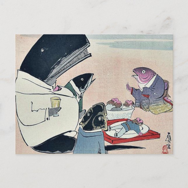 Postal Cena de marineros rusos por Kobayashi, Kiyochika (Anverso)