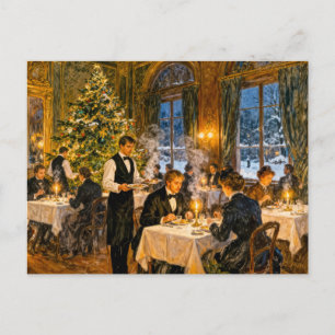 Postal Cena de Navidad Impresionista Vintage en Elegante