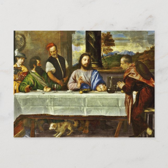 Postal Cena en Emmaus con amigos (Anverso)