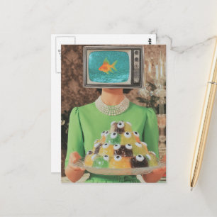 Postal Cena retro de gelatina en los ojos de pescado