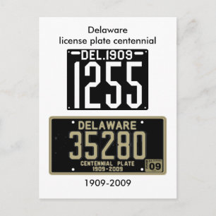Postal Centenario de la placa de matrícula de Delaware