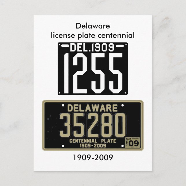 Postal Centenario de la placa de matrícula de Delaware (Anverso)