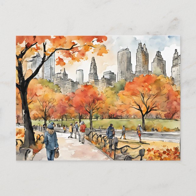 Postal Central Park, acuarelas, generadas por IA, (Anverso)