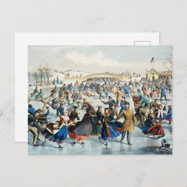 Postal Central Park, Invierno El Estanque De Patinaje (Anverso / Reverso)