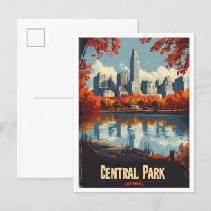 Postal Central Park NYC Estados Unidos Viaje Ilustracion 