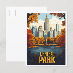 Postal Central Park NYC Estados Unidos Viaje Ilustracion 