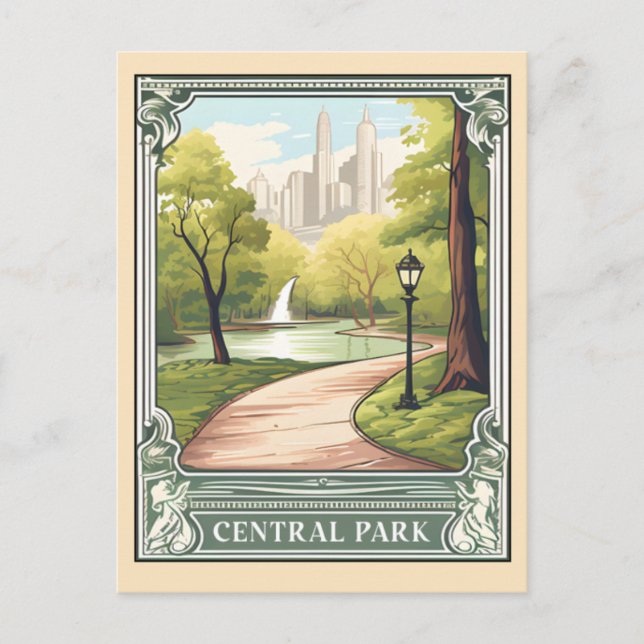 Postal Central Park NYC Vintage Travel Art (Anverso)