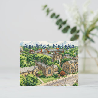 Postal Centro de Ann Arbor, Michigan Estilo Dibujado a Ma